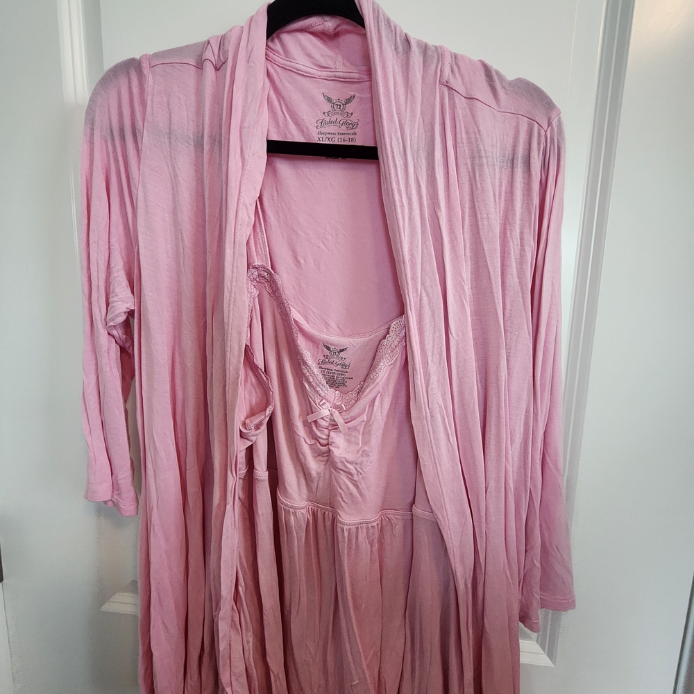 Faded Glory Pink Lace Trim Pajama Set